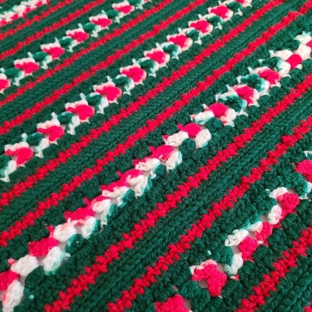 Handmade Crocheted Knitted Christmas Blanket Throw